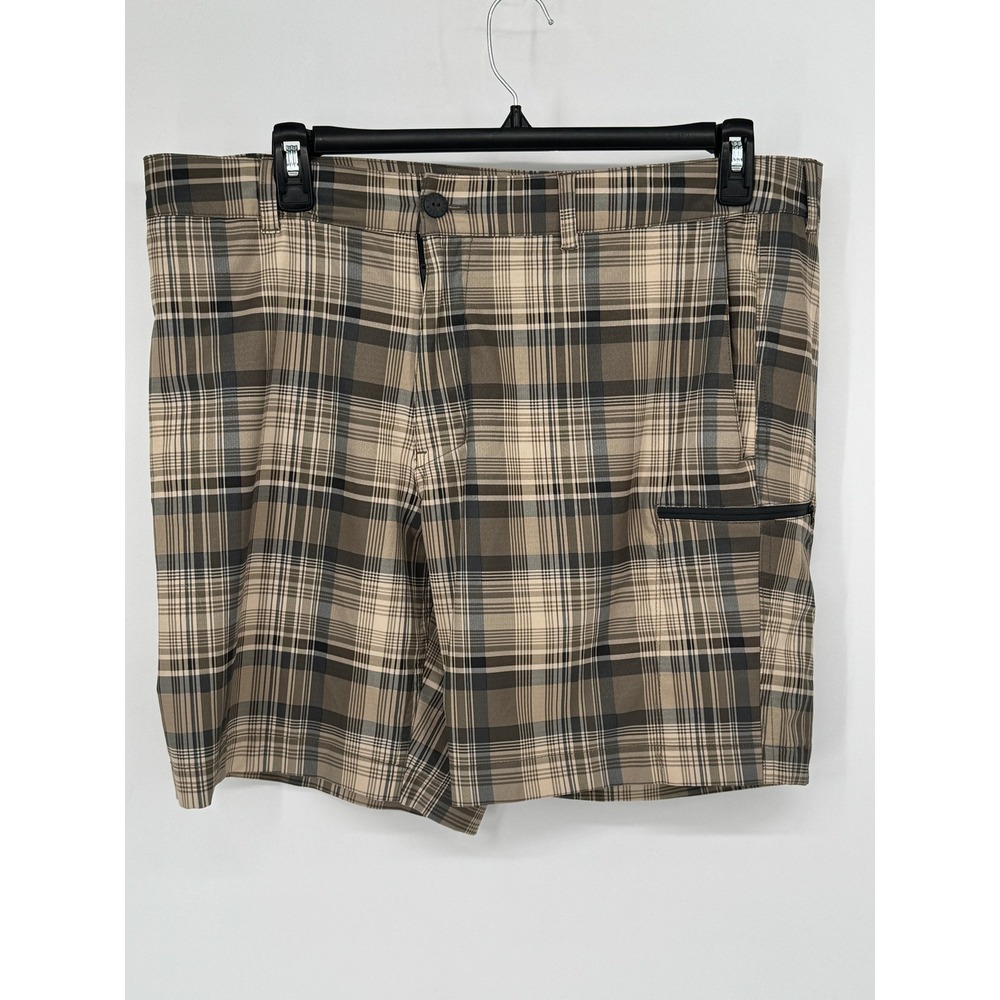The North Face Plaid Shorts Mens 38 Tan Brown Good Zip Pocket Hiking Gorpcore